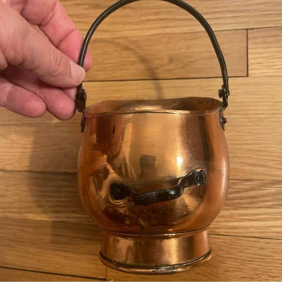 Vtg. copper w/cast iron handle miniature coal bucket pitcher scuttle jug stamped - Picture 5 of 8